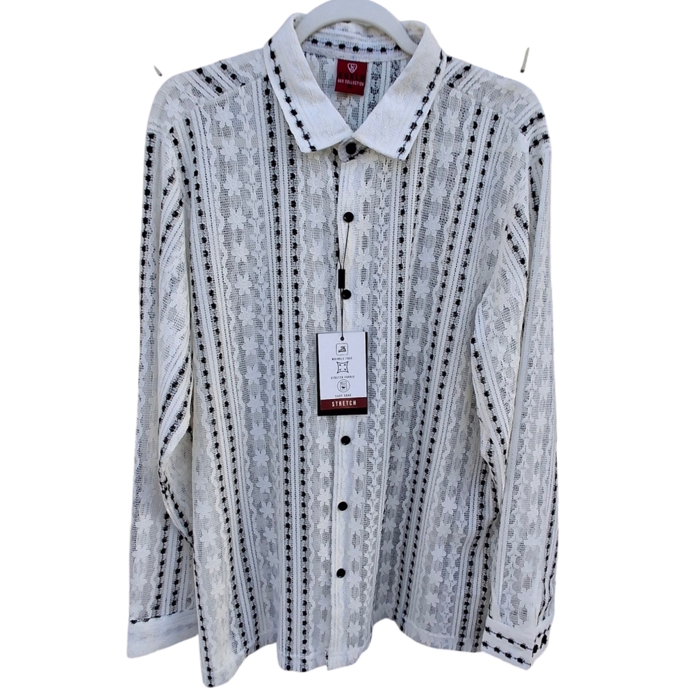 Suslo Collection Sexy Sheer White Floral Lace Button Sleeved Shirt Men Size XL - Picture 2 of 16